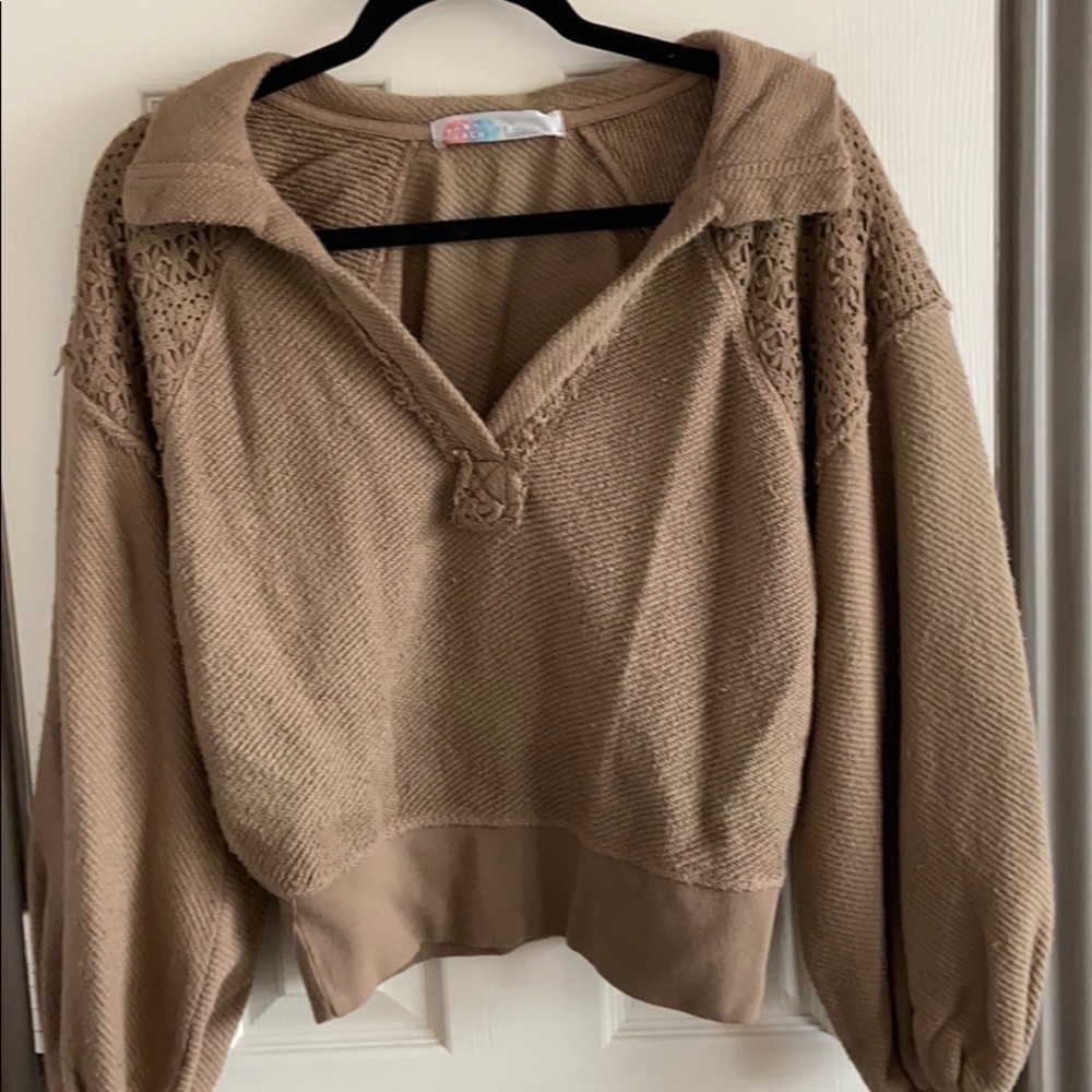 free people chunky vneck sweater slightly cropped